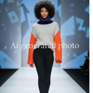 Colorblock Sweater with Orange, Gray Abd Blue